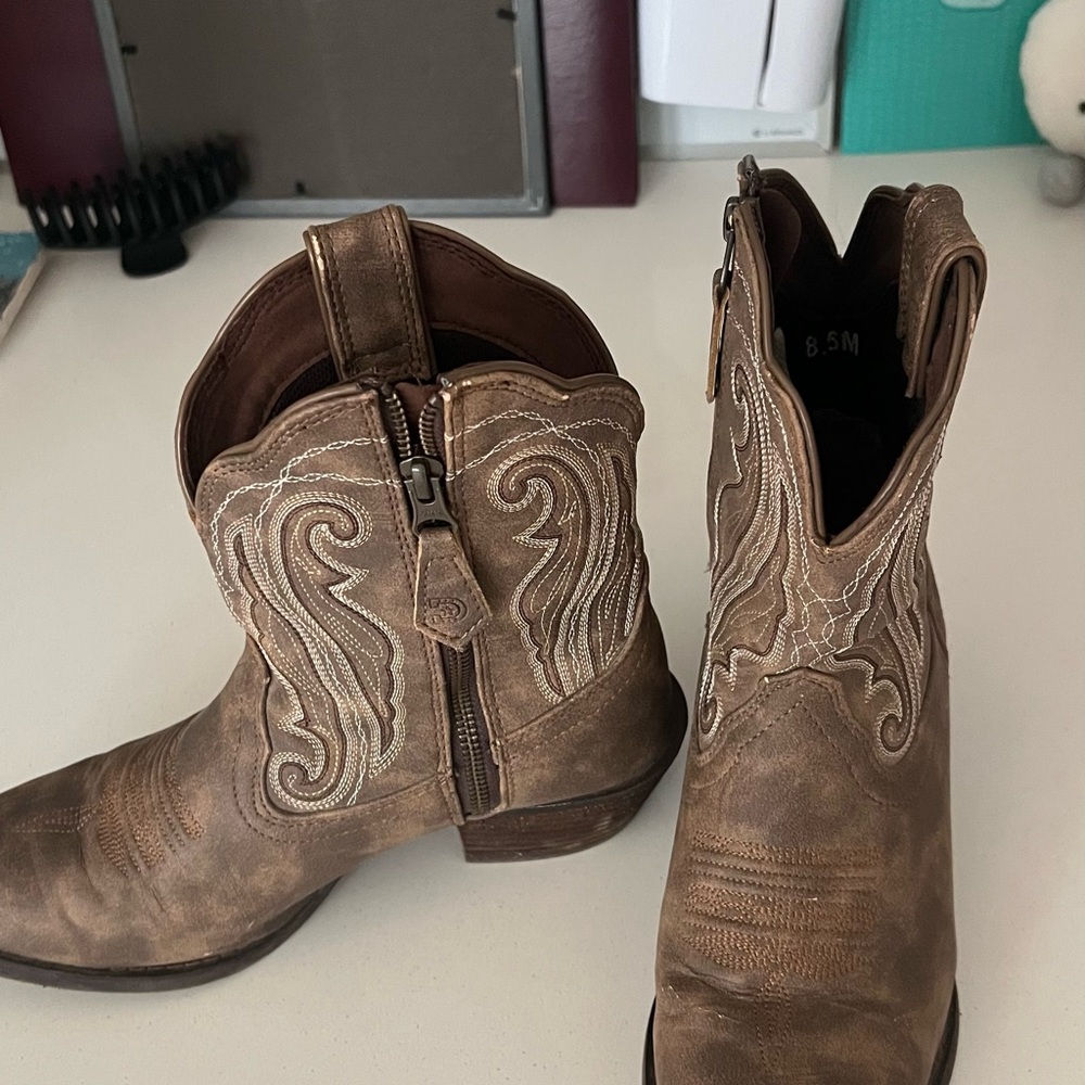 Brown Western Ankle Boots with Embroidery